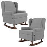Kit 02 Poltronas De Amamentação Com Balanço Malu Base De Madeira P02 Suede Cinza Lyam Decor