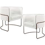 Kit 02 Poltronas Decorativa Fixa Base De Aço Cobre Betina D02 Linho Creme A 48 Lyam Decor