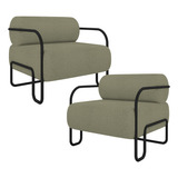 Kit 02 Poltronas Decorativa Industrial Moscou Bouclê Verde