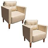 Kit 02 Poltronas Decorativa Lívia Para Sala E Recepção Corino Bege D Rossi