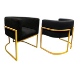 Kit 02 Poltronas Decorativa Luxo Elegante Moderna Base Metal