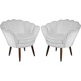 Kit 02 Poltronas Decorativa Pétala Pés Palito Suede Branco DS Estofados