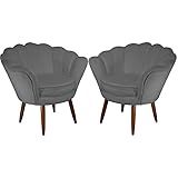 Kit 02 Poltronas Decorativa Pétala Pés Palito Suede Cinza DS Estofados