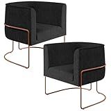 Kit 02 Poltronas Decorativas Fixa Base De Aço Cobre Betina D02 Linho Chumbo C 465 Lyam Decor