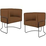 Kit 02 Poltronas Decorativas Fixa Base De Aço Preto Betina D02 Corano Camel C 02 Lyam Decor