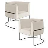 Kit 02 Poltronas Decorativas Fixa Base De Aço Preto Betina D02 Linho Bege B 443 Lyam Decor
