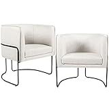 Kit 02 Poltronas Decorativas Fixa Base De Aço Preto Betina D02 Linho Creme A 48 Lyam Decor