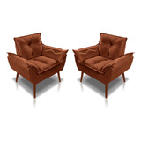 Kit 02 Poltronas Decorativas Opala Suede Terracota Modena
