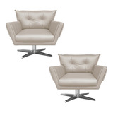 Kit 02 Poltronas Giratória Anitta Corino Bege Base Cromada