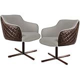 Kit 02 Poltronas Giratória Base X Jade D02 Linho Bege C 107 Tressê Corano Marrom Lyam Decor