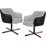 Kit 02 Poltronas Giratória Base X Jade D02 Linho Cinza C 315 Tressê Corano Preto Lyam Decor