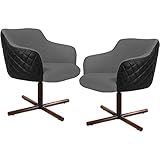 Kit 02 Poltronas Giratória Base X Jade D02 Linho Cinza C 416 Tressê Corano Preto Lyam Decor