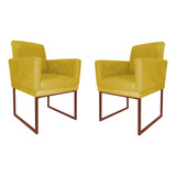Kit 02 Poltronas Klara Design Suede Base Ferro Bronze