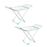 Kit 02 Varal De Roupas Chao Grande C abas Cor Aluminio