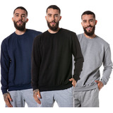 Kit 03 Blusa Casaco Sueter Masculino Moletom Gola Careca