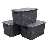 Kit 03 Caixa Organizadora Cesto Com Tampa 7 Litros Rattan