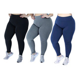 Kit 03 Calças Legging Plus Size Academia Costura Reforçada