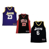 Kit 03 Camisas Regata De Basquete Times Lakers Bulls Full