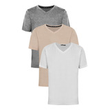 Kit 03 Camisetas Basica Gola V Masculinas Camisa Slim Fit Lisa