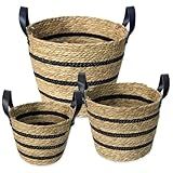 KIT 03 CESTO ORGANIZADOR DE FIBRA NATURAL E ALGODAO LISTRA C ALCA Listra Preto 