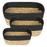 KIT 03 CESTO ORGANIZADOR OVAL FIBRA NATURAL Preto 