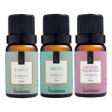 Kit 03 Essências Aromatizante P Difusor Elétrico Breze bamboo lavanda Francesa Via Aroma 10 Ml