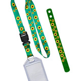 Kit 03 Peças Cordão C Porta Crachá E Pulseira Girassol