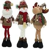 Kit 03 Peças De Bonecos De Natal Com Pernas Retrateis Enfeite De Natal Para Decoração De Natal E Ano Novo Rena Boneco De Neve Papai Noel Com Pernas Retrateis Boneca De Natal
