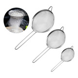 Kit 03 Peneira Coador Manual Em Aço Inox Cozinha 12 16 20cm