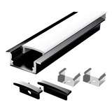 Kit 03 Perfil Alumínio Preto Slim 25mm Embutir 6 Presilhas