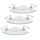 Kit 03 Prateleira Canto De Vidro 6mm Incolor Para Banheiro Cozinha Sala De Estar Quarto Sala De Jantar Entrada Corredor Closet 3 Peças