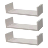 Kit 03 Prateleiras U 60cm Decoração Porta Livros Sala Branco