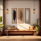 Kit 03 Quadros Decorativos Grandes Madeira Sala Quarto 3d