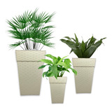 Kit 03 Vasos Coluna Rattan Para Flores E Plantas 10l 17l 28l