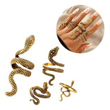 Kit 04 Anel Prateado Cobra Punk Serpente Ajustável Snake Rf2
