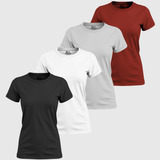 Kit 04 Blusinha Feminina Babylook Gola Redonda 100 Algodão