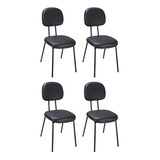 Kit 04 Cadeiras Base Palito Espuma Injetada Corino Cor Preto