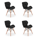 Kit 04 Cadeiras Charles Eames Eiffel Slim Wood Estofada Magazine Decor Cor Preto