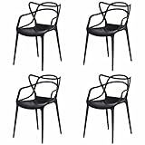 Kit 04 Cadeiras Para Sala Mesa De Jantar Empilhável Resistente Suporta Até 154kg Certificada Inmetro Allegra Master Preta