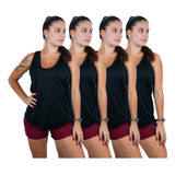 Kit 04 Camiseta Regata Feminina Dry Fit Musculação Ar Fresco