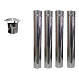Kit 04 Canos 01 Chapéu 110 Mm Inox Fogão Lenha Calefator