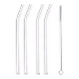 Kit 04 Canudo Curvo Ecologico De Vidro Reutilizável Escova