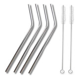 Kit 04 Canudos Aço Inox Reutilizável Ecológico 02 Escovas
