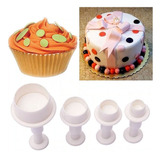 Kit 04 Cortador Ejetor Redondo Pasta Americana Fondant Bolo
