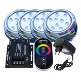 Kit 04 Led 9w 80mm Rgb Piscina Comando Fonte Rosca 1 2