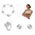 Kit 04 Pçs Colar Longo Trevo 20 Motivos Pulseira Brinco Anel