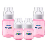 Kit 04 Pcs Mamadeira Classica Avent 125 125 260 260ml Rosa