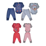 Kit 04 Pçs Mijão Pé Reversível E Body Bebê 100 Algodão