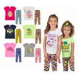 Kit 04 Peças Infantil Feminino 1 A 8 Menina Calça Camiseta