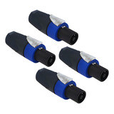 Kit 04 Speakon Plug Mxt Macho 4 Polos Preto Azul